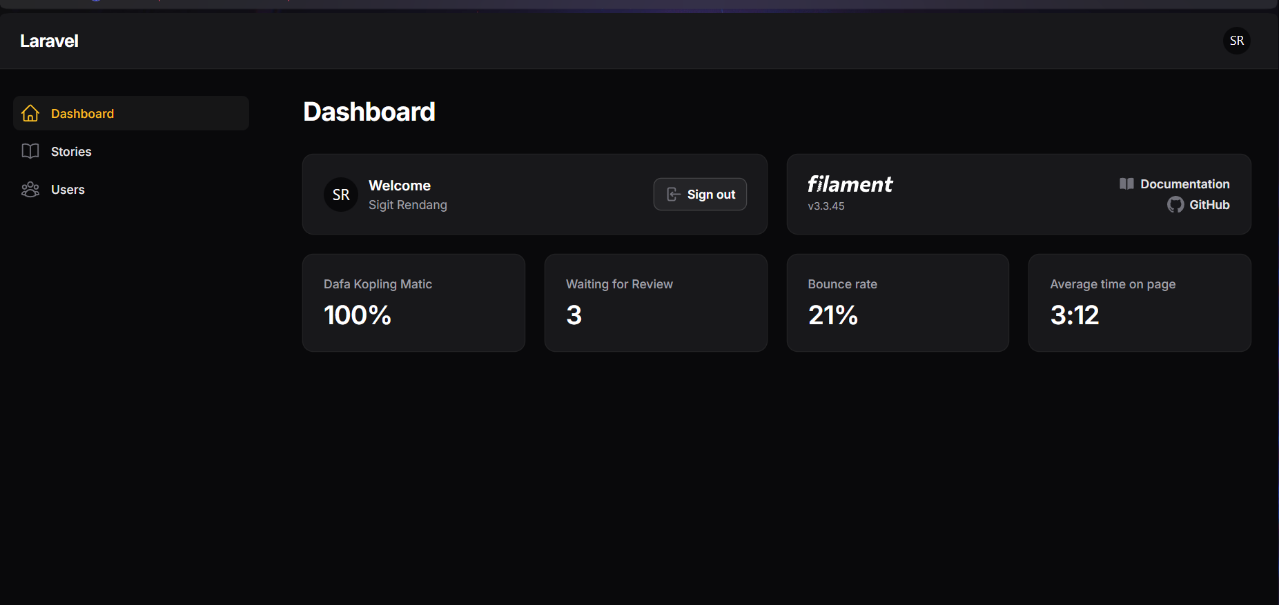 Admin Dashboard Filament